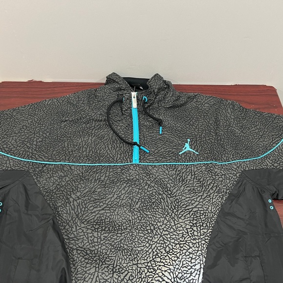 Jordan, Cement Print Reflective, Half Zip Windbreaker Jacket, Black & Blue - Picture 10 of 14